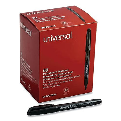 Universal UNV07074 Fine Bullet Tip Pen-Style Permanent Marker - Black (60/Pack) - size: 1 Count (Pack of 1)