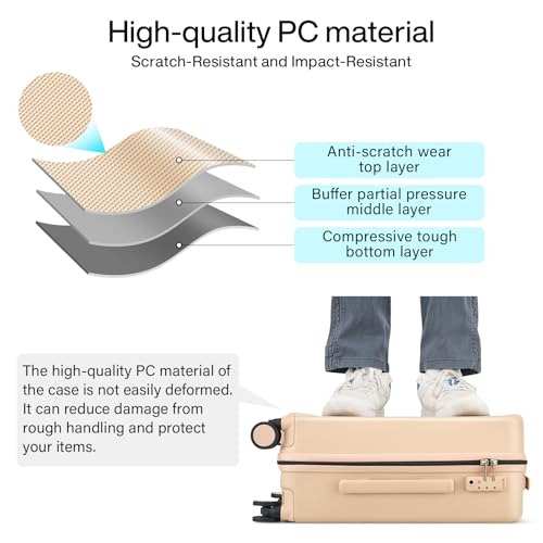 Hanke Hard Shell Luggage Sets 3 Pieces, Carry On and Checked Luggage Sets with Spinner Wheels, Durable PC Hardside Rolling Suitcase for Travel (16/24/28 Inch,Cuba Sand) - color: Cuba Sand, size: 16+24+28 Inch