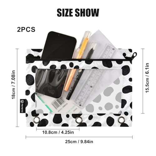 2 Pack 3 Ring Binder Pencil Pouch Dalmatian Pencil Case Pencil Bags with Zipper, Clear PVC Binder Pockets for Office Daily Supplies - color: Color 6