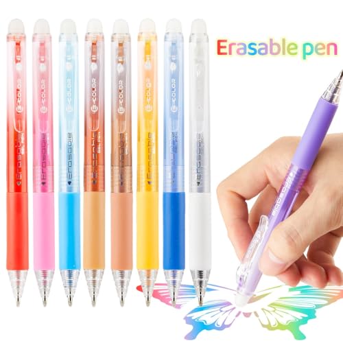 Retractable Erasable Gel Pens Clicker,Fine Point 0.7mm Smooth Writing Pens,Cute Pens For Writing Journaling Taking Notes School Office Home. (12 Colors) - color: 12 Colors