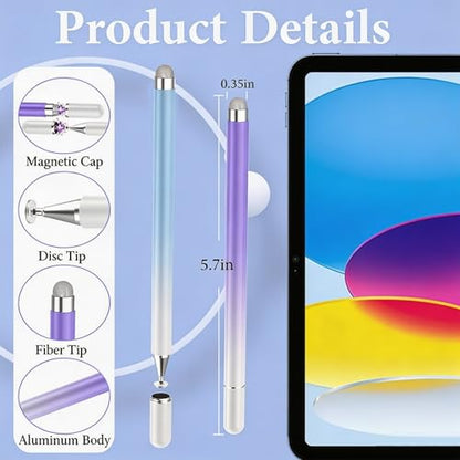 Stylus Pens for Touch Screens, High Precision Magnetic Disc Universal Stylus Pen for iPad, 2-in-1 iPad Pen Compatible with Nintendo Switch/iPhone/iPad/Android Tablets(Blue/Purple) - color: Blue+Purple