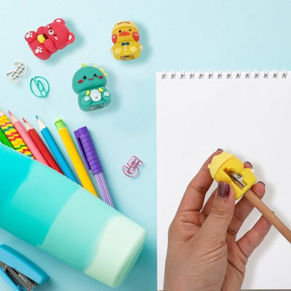 4 PCS Pencil Sharpeners for Kids, Cute Pencil Sharpener Manual, Hand Held Pencil Sharpener, Funny Sharpener Cartoon Creative, Kawaii Stationary Gifts Mini School Office Supplies (Style 4) - style: Style 4