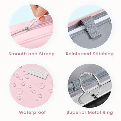 Sooez Zipper Binder Bag, 1 Inch Binders 3 Ring O-Ring, 5-Tab Dividers Expanding File Folder, 500-Sheet Capacity Three Ring Binder, Cute Organizer Storage for Student School Classroom Supplies, Pink - color: Pink