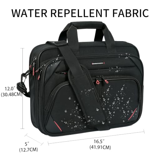 KROSER 15.6 Inch Laptop Briefcase Computer Bag, Messenger Shoulder Bag | Water Repellent Polyester, Detachable Shoulder Strap, Luggage Strap Design for Business, College, Men & Women-Black-Red - color: Black/Red, size: 15.6 INCH