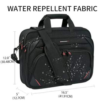 KROSER 15.6 Inch Laptop Briefcase Computer Bag, Messenger Shoulder Bag | Water Repellent Polyester, Detachable Shoulder Strap, Luggage Strap Design for Business, College, Men & Women-Black-Red - color: Black/Red, size: 15.6 INCH