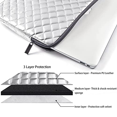 TRIUMPH VISION Puffy Laptop Sleeve Pouch Case Protective Bag Lined Padded | Puffy Laptop Case 15.6 in Quilted Leather Protection Shockproof Cushion Padding Fashion with Pocket Safe Silver - color: Silver Quilted, size: 15.6 Inch