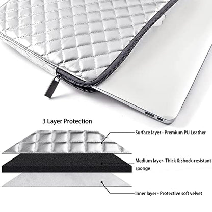 TRIUMPH VISION Puffy Laptop Sleeve Pouch Case Protective Bag Lined Padded | Puffy Laptop Case 15.6 in Quilted Leather Protection Shockproof Cushion Padding Fashion with Pocket Safe Silver - color: Silver Quilted, size: 15.6 Inch