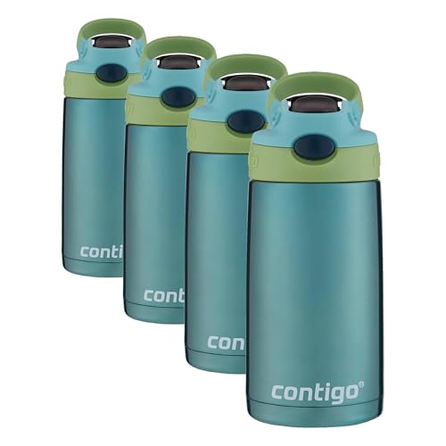 Contigo Kids Stainless Steel Water Bottle with Redesigned AUTOSPOUT Straw, 13oz, Green and Blue, Easy Clean, BPA Free (Pack of 4) - color: Ocean, size: 13 Ounces (Pack of 4)