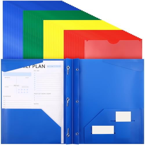 Tenceur 48 Pack Plastic Folders with 3 Prongs Bulk Heavy Duty Folders with Clear Front Pockets and Card Slots with Fasteners Fit Letter-Size Papers for Work School Office (Classic Colors) - color: Classic Colors