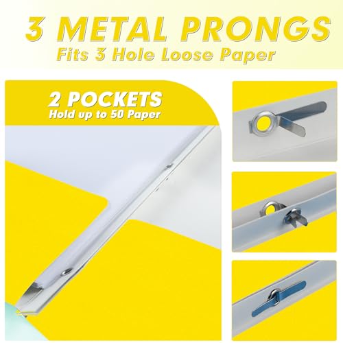 Two Pocket Folders, PANDRI 60 Pack Two Pocket Folders with Prongs, 3 Prong Folders Designed for Office and Classroom, Letter Size Yellow - color: Yellow