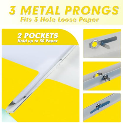 Two Pocket Folders, PANDRI 60 Pack Two Pocket Folders with Prongs, 3 Prong Folders Designed for Office and Classroom, Letter Size Yellow - color: Yellow