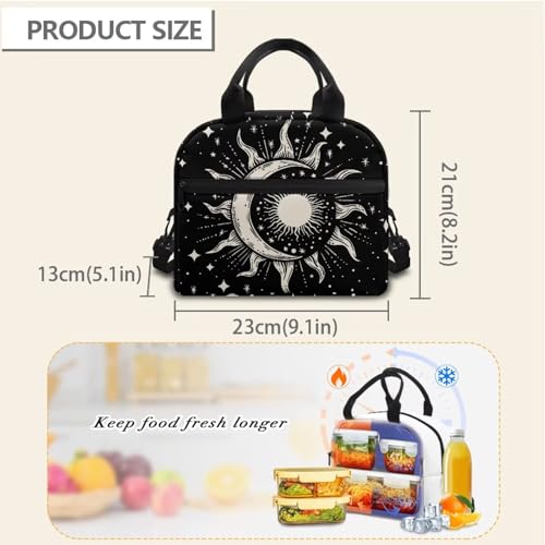 Lunch Box for Girls 10-12 Moon and Sun Preschool Lunch Box Kids 4-6 Kindergarten Meal Bag 6-8 Toddler Elementary School Children Lightweight Adjustable Shoulder Strap Leak Resistant - color: Moon and Sun
