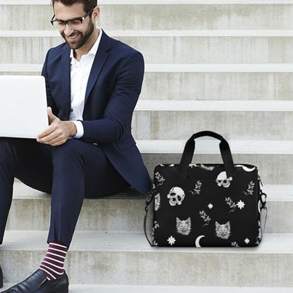 Skull Cat Moon Laptop Case 15.6 inch Computer Bag | Waterproof Laptop Briefcase Laptop Bag for Women & Men - color: Skull Cat Moon