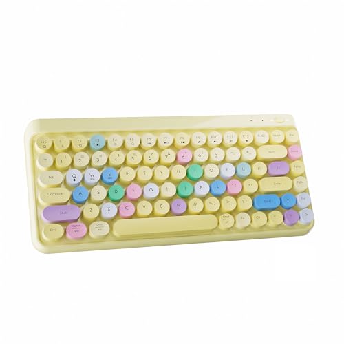 Wireless Bluetooth TKL Keyboard with 84 Retro Round Keycaps, Typewriter-Style, for PC/Mac/Tablets - color: Yellow Colorful
