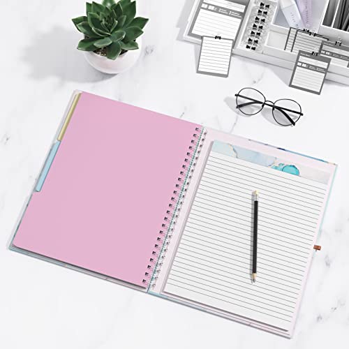 Rimilak Spiral Clipboard Folio with Refillable Lined Notepad, 14.5 x 9.8 In, Hardcover Cover with 5 Interior Pockets, Elastic Band and Pen Loop Series. Cute Stylish Clipfolio, Purple Marble - color: Purple Marble