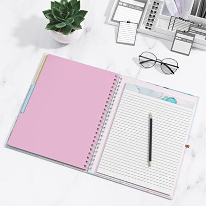 Rimilak Spiral Clipboard Folio with Refillable Lined Notepad, 14.5 x 9.8 In, Hardcover Cover with 5 Interior Pockets, Elastic Band and Pen Loop Series. Cute Stylish Clipfolio, Purple Marble - color: Purple Marble