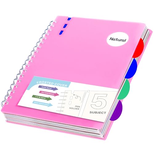 FLYING EAGLE Hardcover Spiral Notebooks 7" X 10" Note Taking 5 Subject Notebook Wide Ruled with Dividers, 204 Pages Lined Spiral Journal Notebook for Work Writing, Pink B5 - color: A.Pink, size: B5(7x10in)-1 Pack