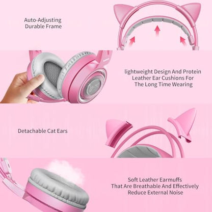 SOMIC G951pink Gaming Headset for PC, PS4, PS5, Laptop, Cat Ear Headphone USB Gaming Headphones with Mic Noise Cancelling, LED Light, 7.1 Virtual Surround Sound for Girls, Women - color: Pink