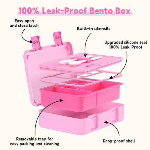 rockpapa Kids Lunch Box Set with 14oz Insulated Water Bottle & Lunch Bag, Leakproof 5.5 Cups Bento Box for School & Children, BPA-Free, Microwave Safe for Boys Girls (Pink Fairies) - color: Pink Fairies