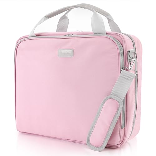 SKYDUE Zipper Binder 2 Inch O-Ring School Binder, Oxford Fabric School Organizer Holds 400+ Sheets, Fits 13.3" Laptop, Water-Resistant, Handle & Shoulder Strap, 14"x13", Pink - color: Pink, size: 2 Inch