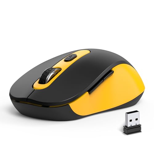 Wireless Mouse for Laptop, PC, Chromebook, Mac, MacBook, Silent Wireless Mouse with USB Nano Receiver, Side Button, 2400 DPI, Anti Slip Roller, 6 Button Ergonomics Cordless Computer Mice -Black Yellow - color: AT258-Yellow & Black