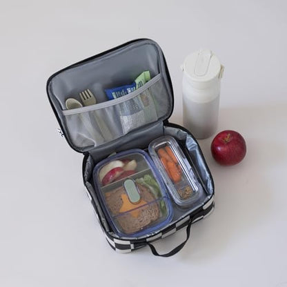 Tiny Twinkle Insulated Lunch Box for Girls and Boys | Durable and Reusable for School & Travel | Ages 3 and Up | Waterproof and Easy to Clean | PFAs and BPA Free（Black Checkers） - color: Black Checkers