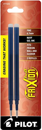 Pilot, FriXion Ball Gel Ink Refills for Erasable Pens, Fine Point 0.7 mm, Pack of 2, Navy