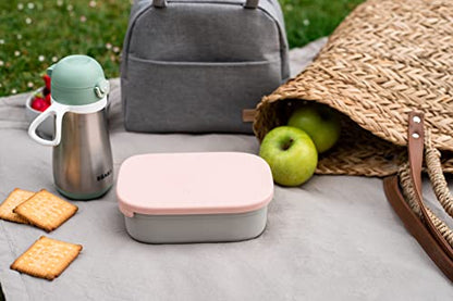 Beaba Stainless Steel Lunch Box, Kids Lunch Box with Silicone Lid, Bento Style Food Containers, Removable Silicone Dividers Make 1-3 Compartments, Rose - color: Rose