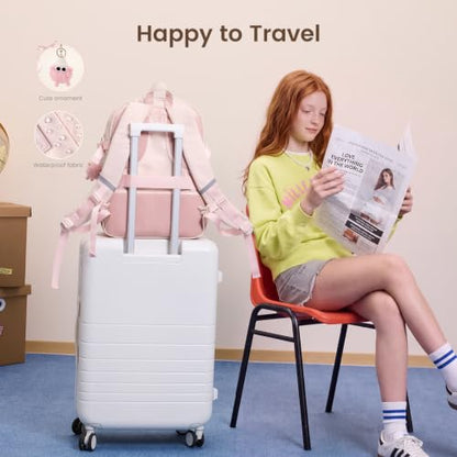 LOVEVOOK School Backpack for Teen Girls, Student Backpack Purse for 8-16 Teenage, Cute Kid Bookbag with Large Cup Holder, Back to School Backpacks Fit 15.6 Inch Laptop, Large College Travel Bag Gift - color: Light Green-white-pink With Reflective Strip, s