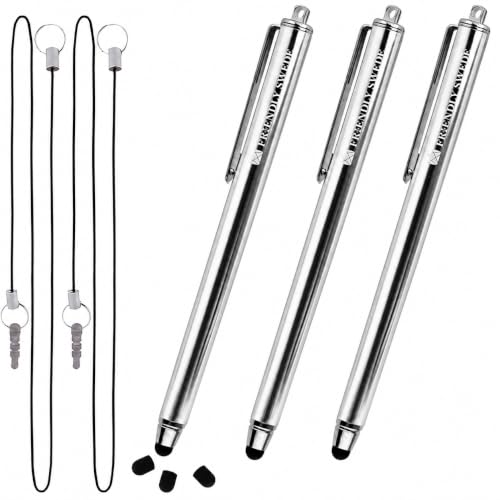The Friendly Swede Stylus Pen for Touchscreen — 3-Pack 5.5" High Precision Stylus Pen with Replaceable Thin Tips, Elastic Lanyards & Screen Cleaning Cloth - Silver - color: Silver