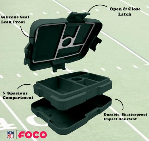FOCO NFL Unisex-Adult Officially Licensed 2-Tone Big Logo Team Color Football Leak Proof 5 Compartment Bento Lunch Box - Green Bay Packers - color: Green Bay Packers