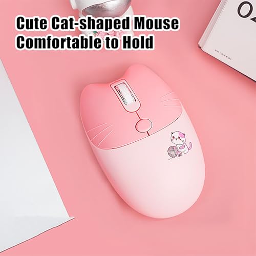 Cute Cat 2.4G USB Wireless Keyboard and Mouse Combo, Silent Keys, Candy Colors, Compatible with Notebook, PC (Pink-110Keys) - color: Pink-110Keys