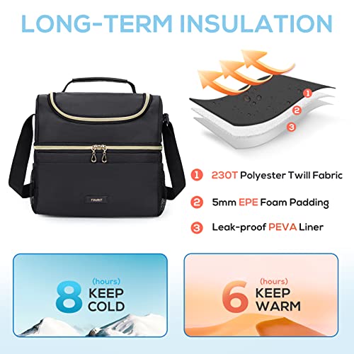 TOURIT Insulated Lunch Bag with Dual Compartment, Leakproof Cooler Tote for Work Office Picnic, Thermal Food Container Black - color: 01-Black