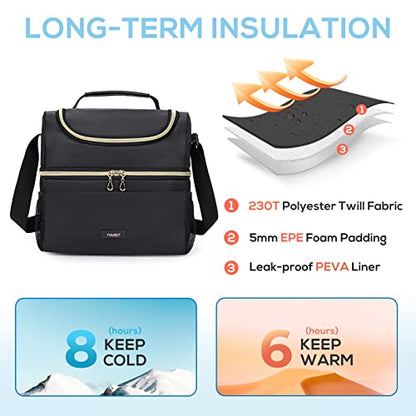 TOURIT Insulated Lunch Bag with Dual Compartment, Leakproof Cooler Tote for Work Office Picnic, Thermal Food Container Black - color: 01-Black