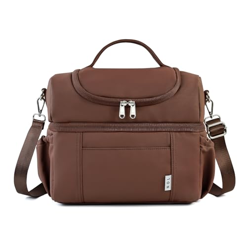 NOL Natural Organic Lifestyle Adult Lunch Box Insulated Lunch Bag Large Dual Compartment Lunch Bag Coolers Lightweight Nylon Waterproof Lunch Box for Work, Picnic, Travel, Outdoors, Coffee - color: Coffee