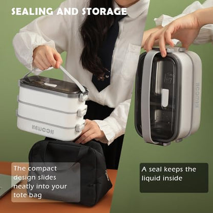 Bento Box Adult Lunch Box (74 Oz Large Capacity), Reusable, Leak-Proof, Including Lunch Bag, Fork And Spoon, 3 Dividers, Suitable For Work, Picnic, Dishwasher And Microwave Safe.(White) - color: White