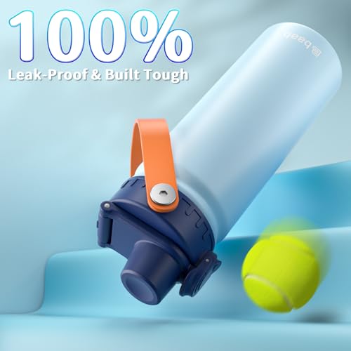 baab 18oz Kids Water Bottle, Insulated Kids Water Bottle with Lockable Spout Lid & Stickers, 18/8 Stainless Steel Vacuum Leakproof Kid Water Cup with Handle for Boy & School (Light Blue+Navy Blue) - color: Light Blue+Navy Blue, size: 18 Ounces
