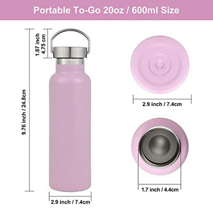 Neihepal Pink Stainless Steel Water Bottles,20 Ounce Vacuum Insulated Double Wall Travel Bottle with Leak Proof Lid of Handle,Metal Reusable Standard Mouth Flask Thermoses for School,Hikers,Gift - color: Pink