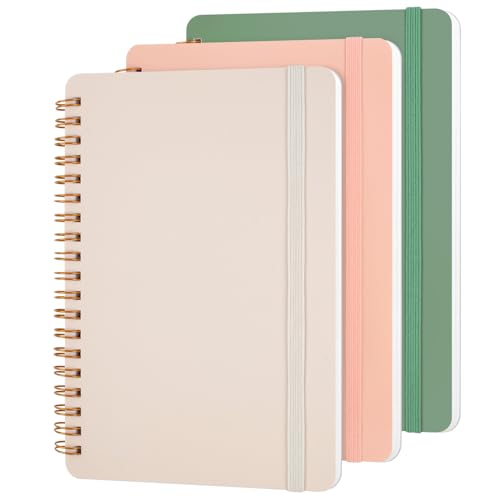 Utron 3 PCS Small Spiral Notebook 5x7, Notebooks for Note Taking, Morandi Spiral Journal Notebook, Work Notebook Small Notebooks 5x7 with Strap, Cute Notebooks for Women 70 Sheets/Note Books - color: Biege,Pink,Green, size: 5x7