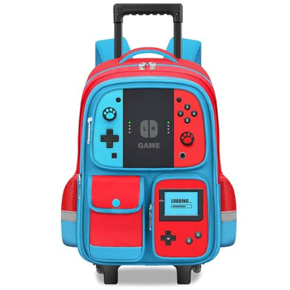 TILYTADLY Kids Rolling Backpack for Boys - Gamer Boys Rolling Backpack with Wheels, Wheeled Travel Bookbag for Elementary Middle School, Lightweight Roller School Bag - color: red-blue-Backpack only
