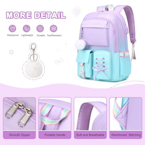 Scothen Backpack for Girls with Bento Lunch Box Set, School Bag Bookbag for Teens Girls Kids Student, 43oz Lunch Containers Lunchbox, Insulated Lunch Bag & Pencial Case, Back to School Gifts - color: Purple Blue