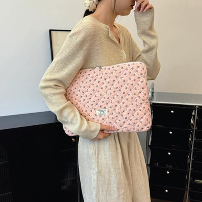 Cute Laptop Sleeve 13-15 inch Laptop Case Aesthetic Quilted Laptop Sleeve Computer Bag with Flower Printing for MacBook (A-Pink, 15inch) - color: A-pink, size: 15inch