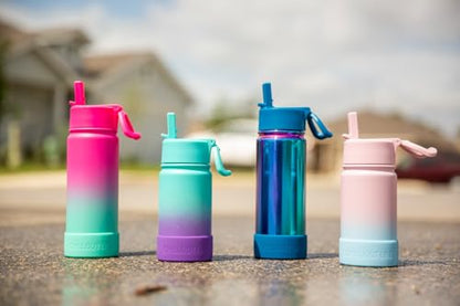 CHILLOUT LIFE 12oz Kids Insulated Stainless Steel Water Bottle with Leak Proof Straw Lid & 144 Stickers - color: Caribbean Lily, style: 12 oz