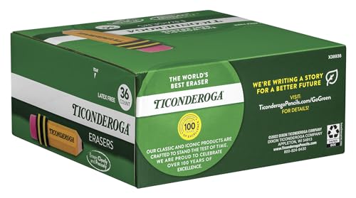 TICONDEROGA Erasers, Pencil Shaped, Yellow (38936) (Pack of 432) - size: 432 Count (Pack of 12), style: Yellow, 36 Count