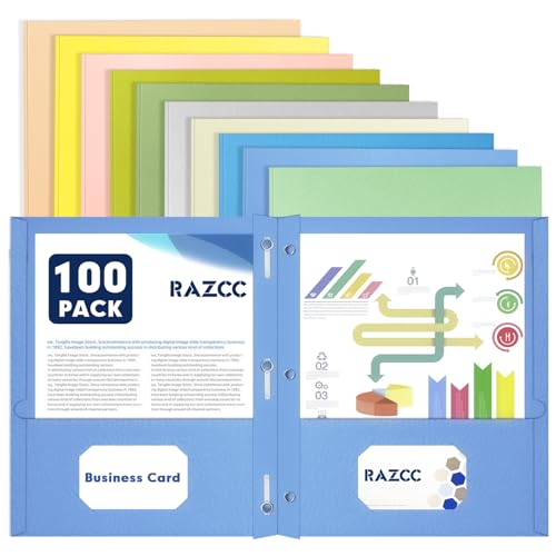 Two Pocket Folders, RAZCC 100 Pack Two Pocket Folders with Prongs, 3 Prong Folders Fit Letter Size Paper, Pocket Paper File Folders for School Office Home Business, Assorted 10 Colors - color: Assorted 10 Colors