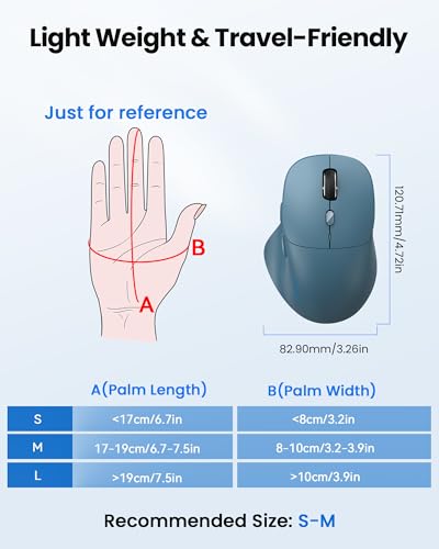 TECKNET Wireless Mouse Bluetooth 5.0/3.0 & 2.4G Rechargeable, Silent Clicks, Adjustable 4800 DPI, 6 Buttons, Ergonomic Design, Bluetooth Mouse for Laptop, Computer, ipad - Blue - color: Blue