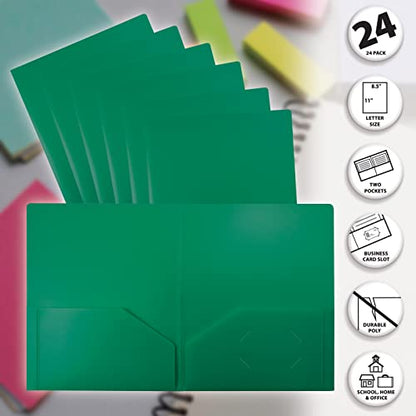 Better Office Products Heavyweight Plastic 2 Pocket Portfolio Folder, Letter Size Poly Folders 24 Pack (Green) - color: Green