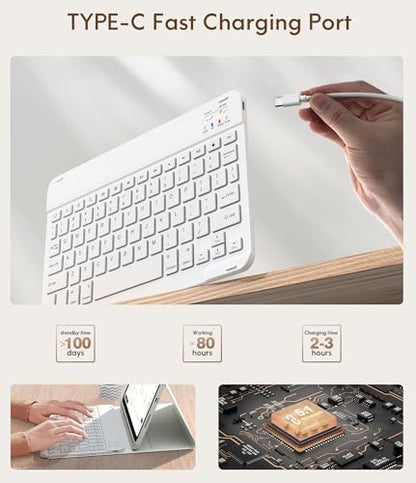 CHESONA Compatible for iPad 11th(A16)/10th Generation Case with Keyboard | Detachable Wireless Keyboard, Stand Folio Keyboard Cover with Pencil Holder, Thin & Light, White - color: White