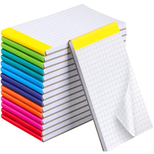 16 Pcs 3'' x 5'' Graph Paper Pads Quad Ruled Grid Mini Notepads, Perforated Assorted Color Tops, 50 Sheets Per Memo Pad, 80Gsm Paper Pads Small Pocket Graph Notebook for Students, Office, Math, Notes - color: White (Multicolor Top), style: Graph