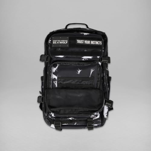 WOLFpak 45L Athletic Gym Backpack - Durable 1000D Waterproof Oxford Material with MOLLE Webbing, Laptop Pocket - color: Black Lightning